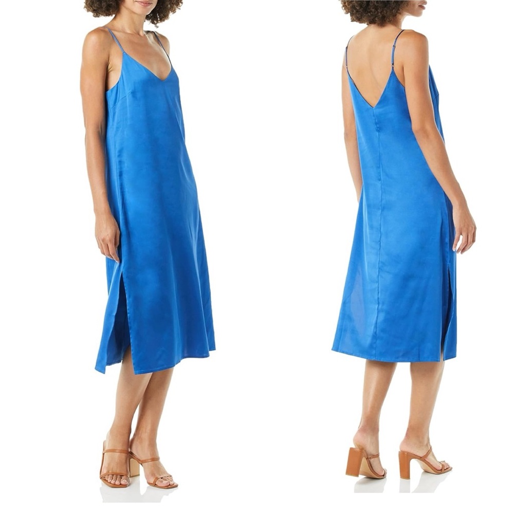 NWT The Drop Blue Ana Silky V-Neck Midi Slip Dress